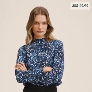 Perkins neck print blouse
